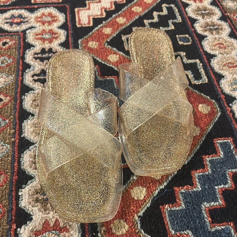 Anthropologie x Matisse Gold Glitter Jelly Sandals